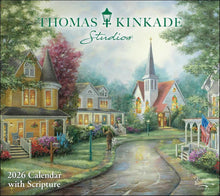 Load image into Gallery viewer, Andrews McMeel Thomas Kinkade Studios 2026 Deluxe Wall Calendar with Scripture