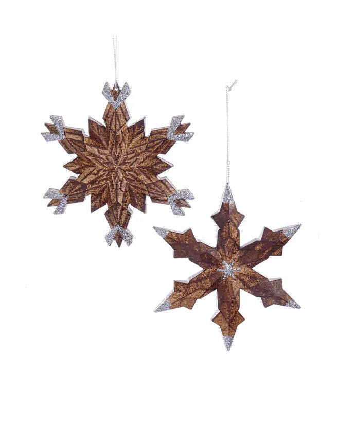 Set of 2 Brown Snowflake Ornaments T2425