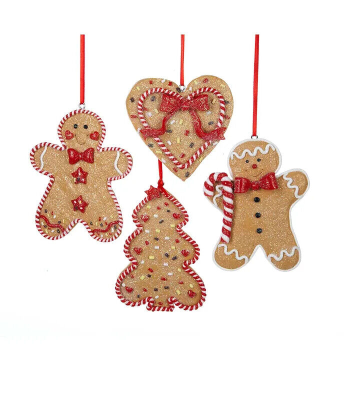 Set of 4 Gingerbread Men, Tree and Heart Ornaments D1194