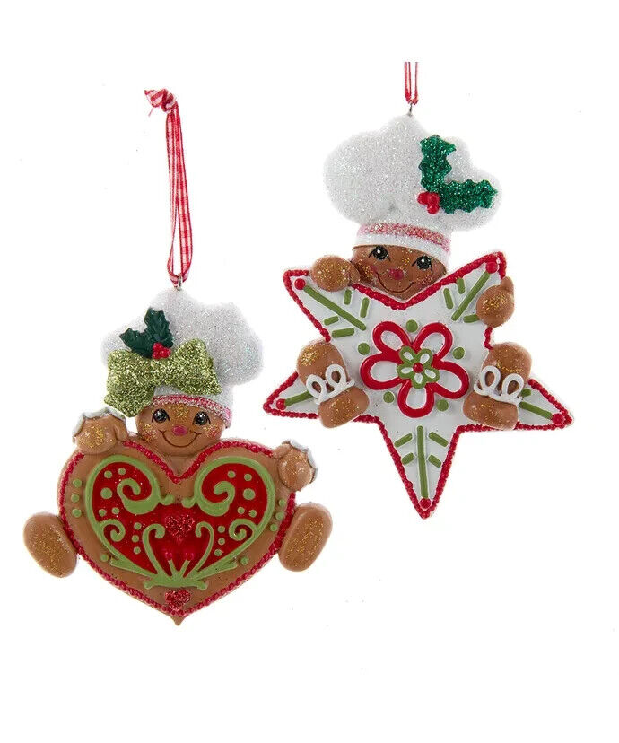 Set of 2 Gingerbread With Star and Heart Ornaments  H5650