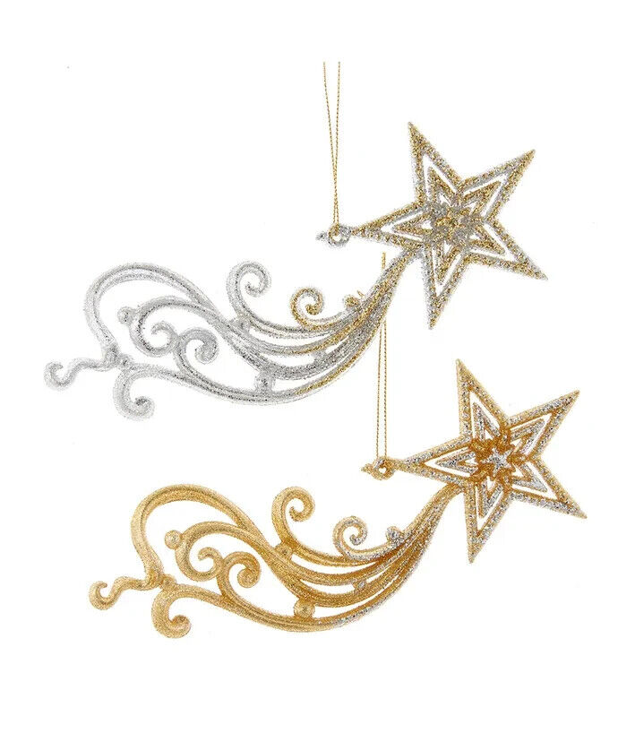 Set of 2 Gold and Silver Shooting Star Ornaments T3273