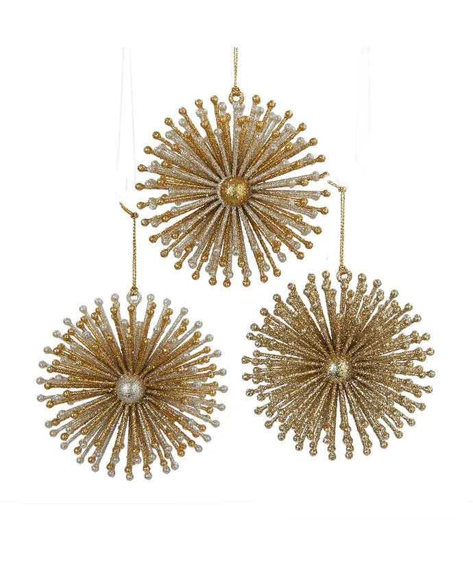 Set of 3 Gold and Silver Burst Snowflake Acrylic Ornaments W20253