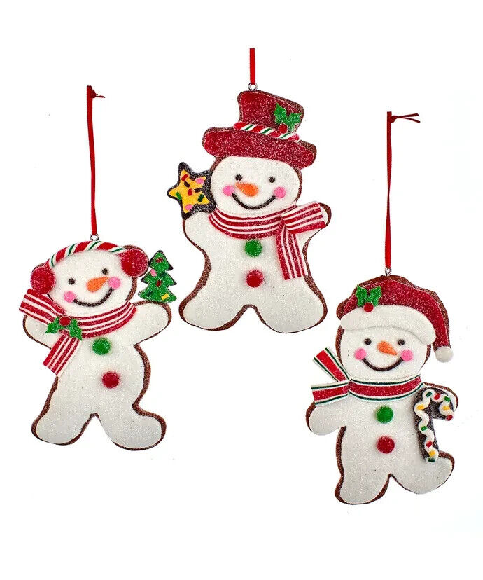 Set of 3 Gingerbread Snowman Ornaments D4351