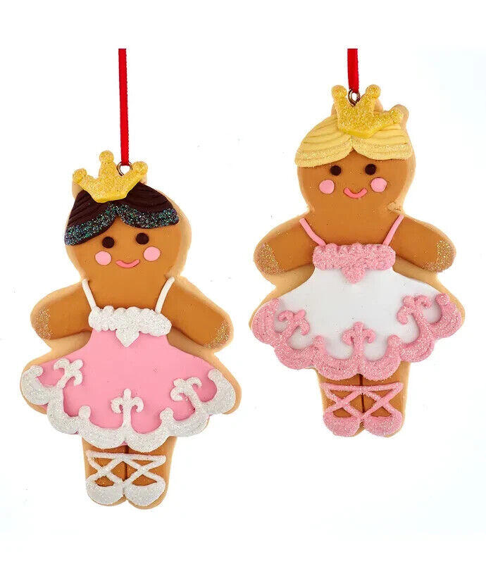 Set of 2 Gingerbread Ballerina Ornaments D4352