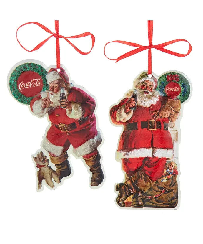 Set of 2 Coca-Cola® Tin Santa Ornament CC9232