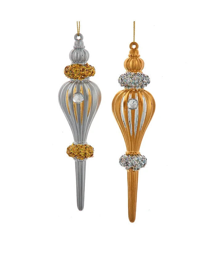 Set of 2 Ombré Gold and Silver Finial Ornaments T3423