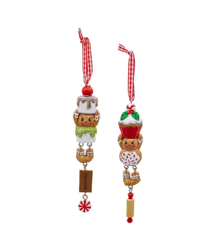 Set of 2 Gingerbread Boy and Girl Dangle Ornaments H5683