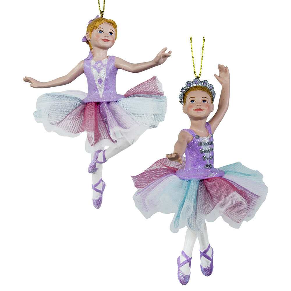 Set of 2 Multi-Color Pastel Ballerina Ornaments
