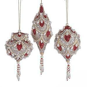 Set of 3 Ruby and Platinum Christmas Ornaments