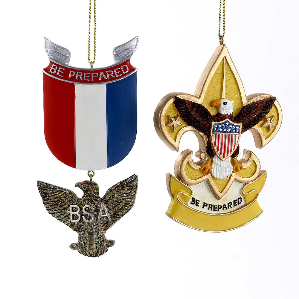 Set of 2 Boy Scouts Eagle Badge and Fleur De Lis Ornaments BS2146