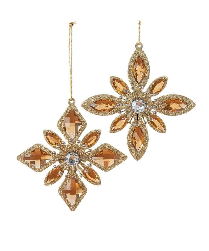 Set of 2 Platinum Jeweled Snowflake Ornaments  D4087