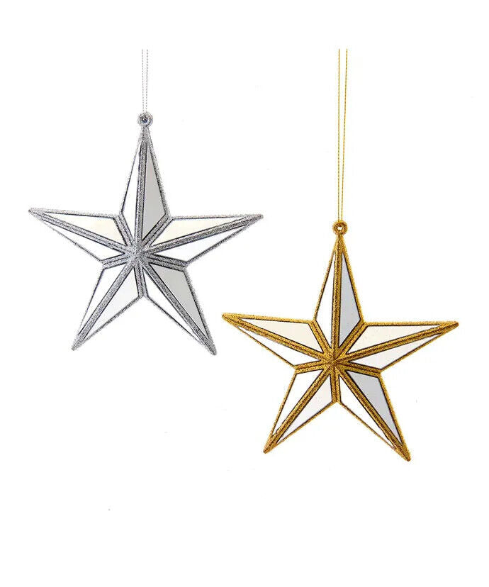 Set of 2 Gold and Silver Mirror Star Ornaments D3982