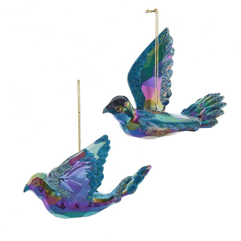 Set of 2 Peacock Inspired Dove Ornaments