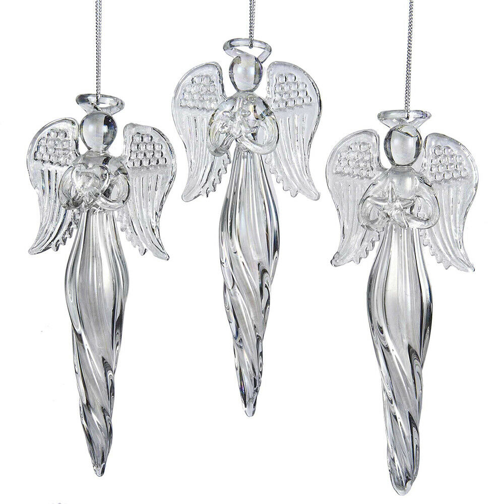 Set of 3 Angel Finial Glass Ornaments