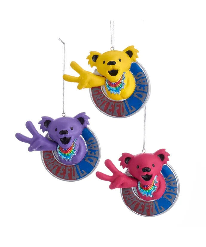 Set of 3 Grateful Dead Peace Bear Ornaments   GD1191
