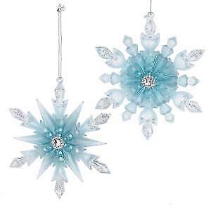 Set of 2 Blue and Silver Snowflake With Glitter Ornaments