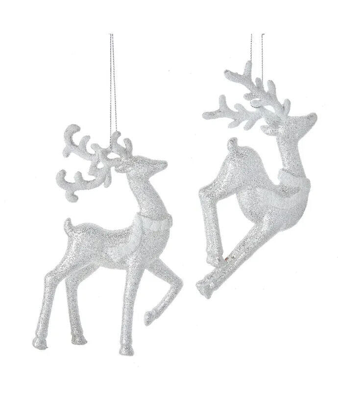 Set of 2 Silver and White Glittered Reindeer Ornaments J5074
