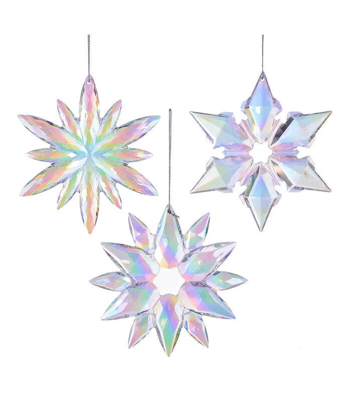 Set of 3 Clear and Iridescent Snowflake Ornaments J4763IR