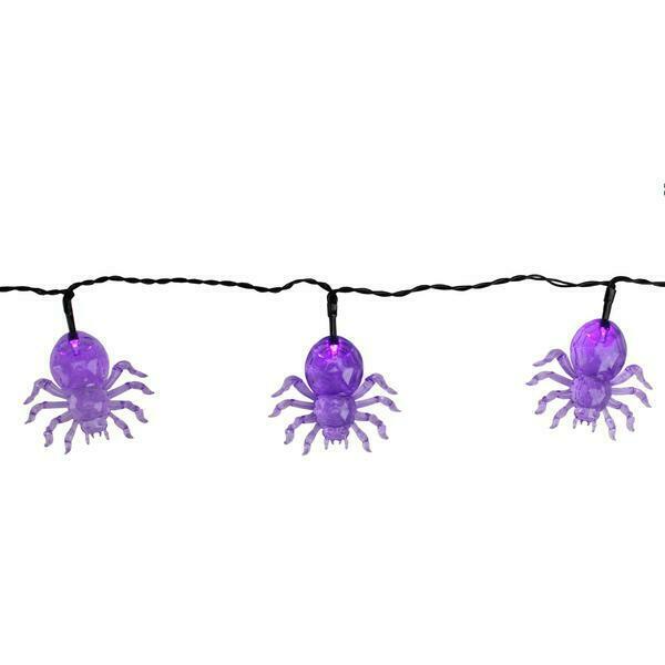 Set of 10 Battery Operated Spider LED Halloween Lights - Black Wire