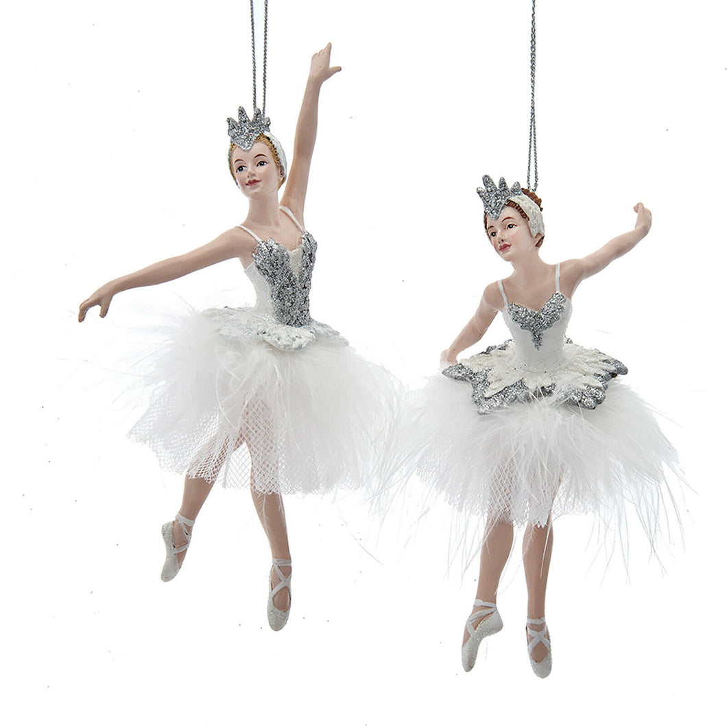 Set of 2 Silver And White Ballerina Ornaments  E0541