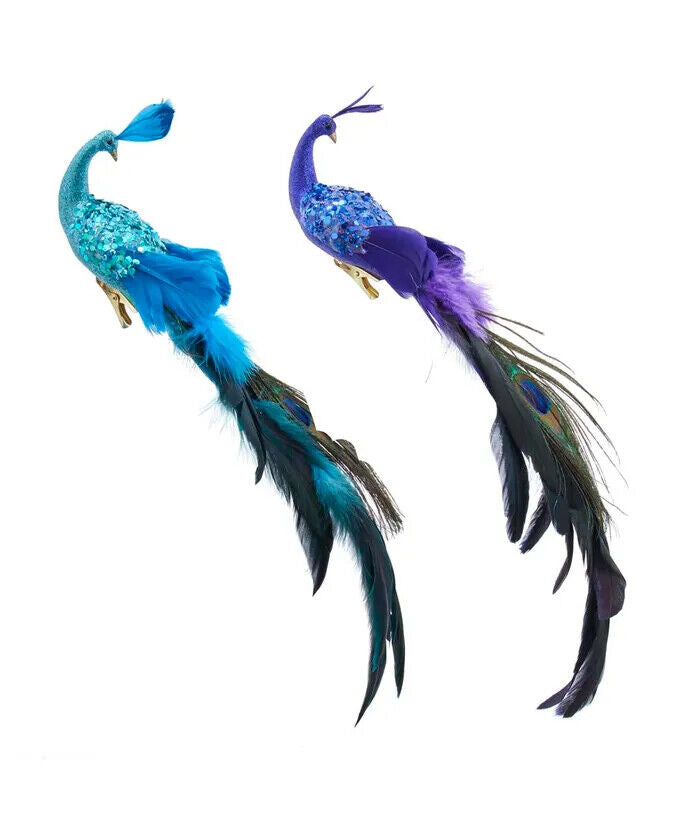 Set of 2 Feather Peacock Clip-On Ornaments D3886