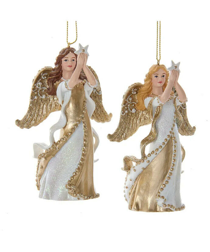 Set of 2 Light Gold and White Angel With Star Ornaments