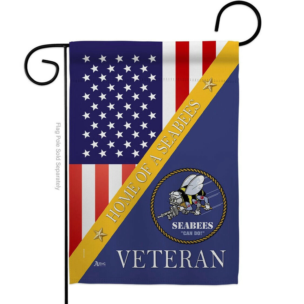 Two Group Flag Home of Seabees Armed Forces Military Navy Veteran USA Flag