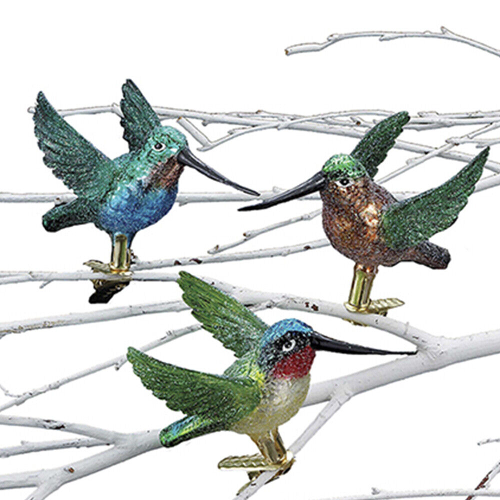 Set of 3 Noble Gems Hummingbird Clip-On Glass Ornaments  NB0300