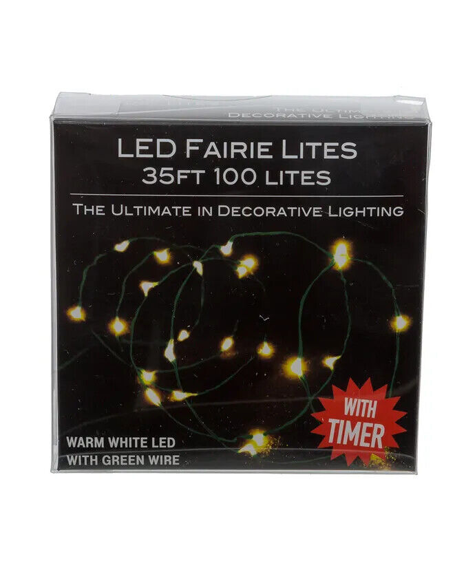 100-Light Battery Operated Warm White Fairy Lights With Green Wire  BAT0325WW