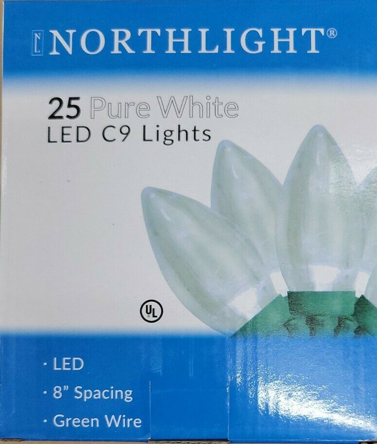 Northlight 25ct Pure White LED C9 Outdoor Christmas Lights 17ft - Green Wire