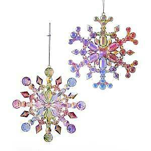 Set of 2 Multi-Color Iridescent Snowflake Ornaments