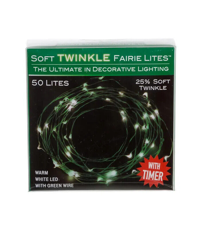50-Light Battery Operated Warm White Twinkle Fairy Lights With Green BAT0323WW