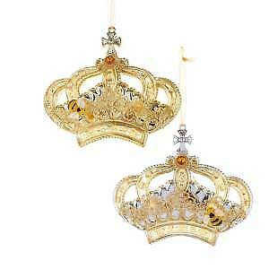 Set of 2 Gold Crown Ornaments