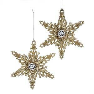 Set of 2 Gold Glitter Snowflake Ornaments
