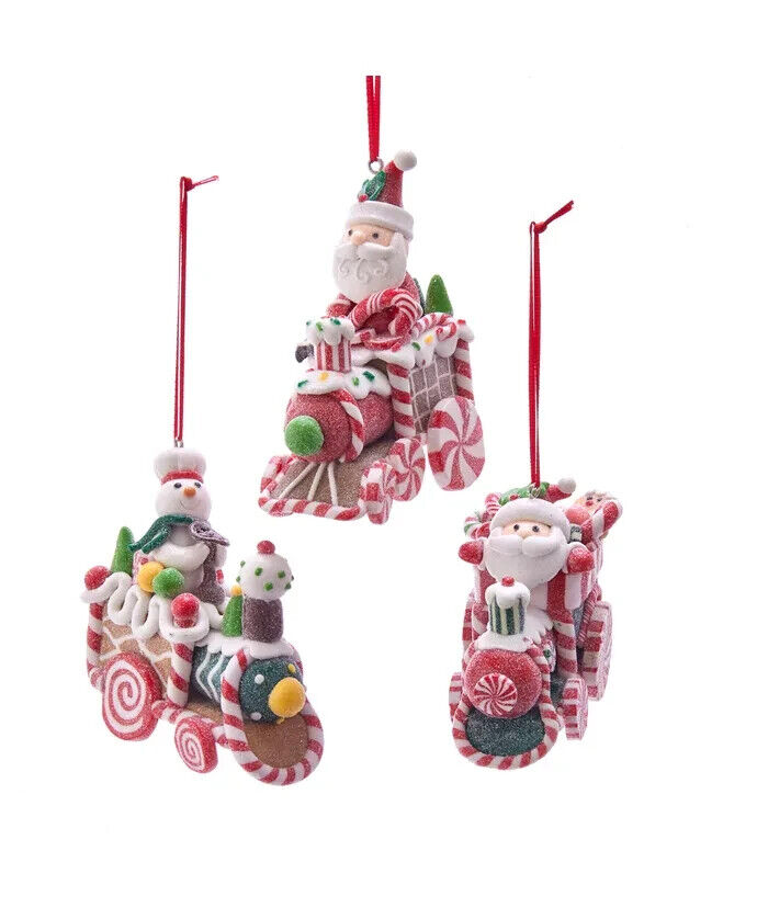 Set of 3 Gingerbread Santa, Snowman and Train Ornaments  D3629