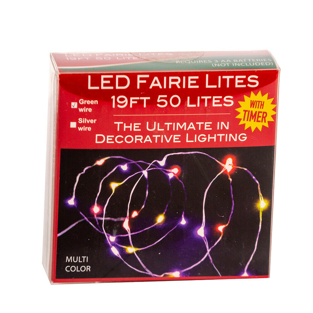 50-Light Battery-Operated Multi-Color LED Green Wire Fairy Lights