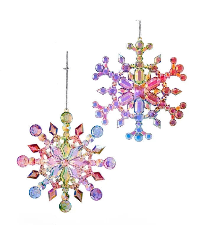 Set of 2 Multicolored Iridescent Snowflake Ornaments    T2470