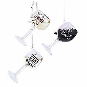 Set of 3 Glass Wine Glass With Sayings Ornaments