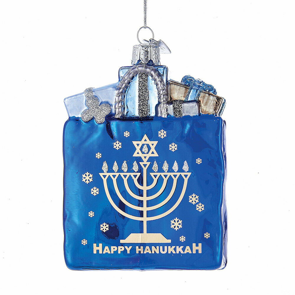 Noble Gems Happy Hanukkah Gift Bag Glass Ornament