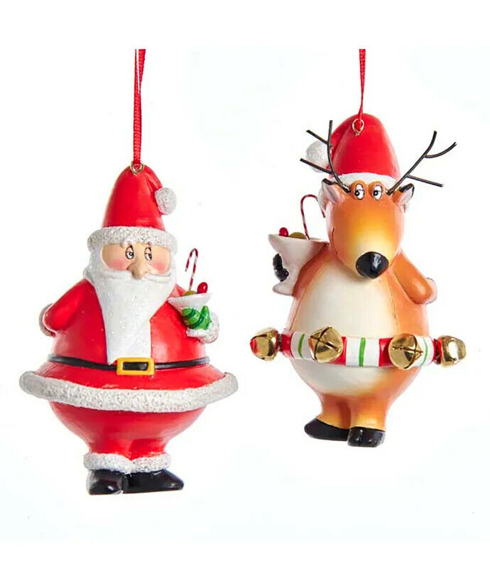 Set of 2 Reindeer and Santa Ornaments