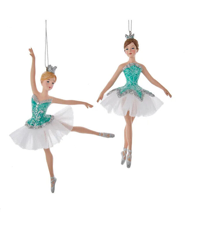 Set of 2 Turquoise and White Ballerina Ornaments E0662