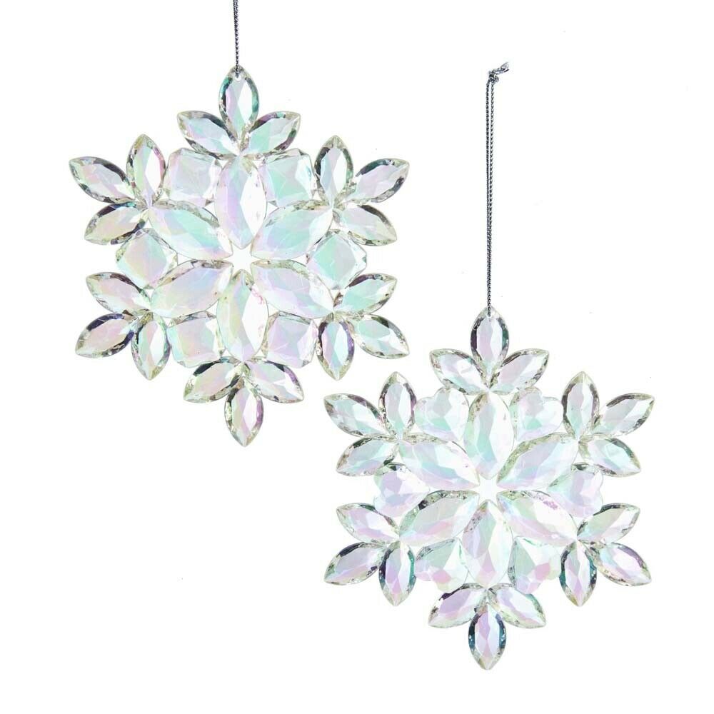 Set of 2 Clear Iridescent Snowflake Ornaments