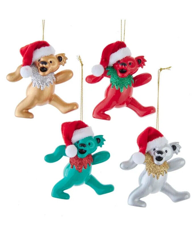 Set of 4 Grateful Dead Bears With Santa Hat Ornaments GD1201