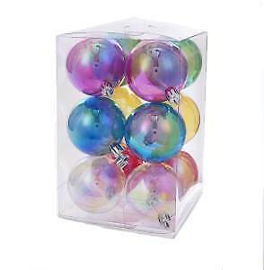 60MM Shatterproof Clear Iridescent Ball Ornaments, 12-Piece Set