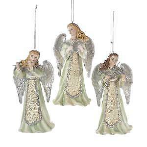 Set of 3  Sage Green and Soft White Angel Ornaments