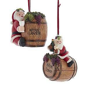 Set of 2 Santa Wine Barrel Ornaments