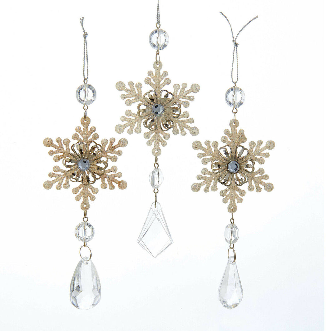 Set of 3 Platinum Snowflake Drop Acrylic Ornaments  TD1263