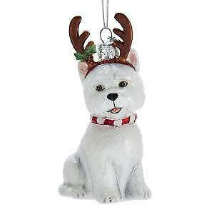 Noble Gems™ West Highland Terrier With Antlers Glass Ornament