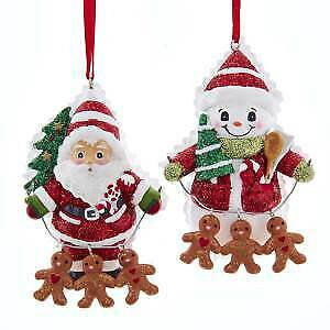 Set of 2 Santa and Snowman With Gingerbread Chain Ornaments