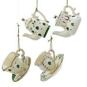 Set of 4 Porcelain Irish Teacup and Teapot Ornaments